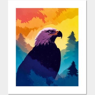 Majestic Eagle Silhouette: Freedom's Colors Posters and Art